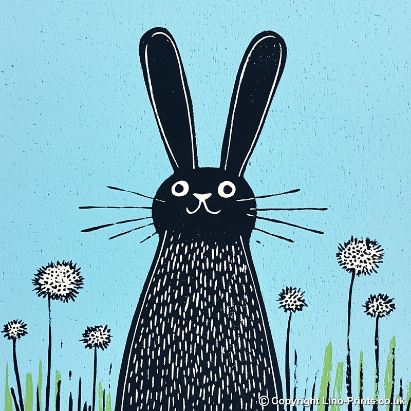 Cute Bunny Linoprint-Style Art (612-2)
