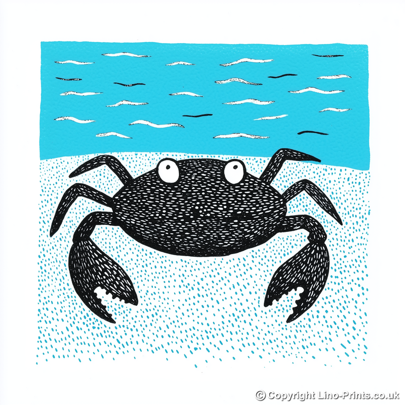 Crab on sand Linoprint-Style Art (711-1)
