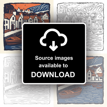 Padstow Harbour, Cornwall Linoprint-Style Art (143-2)
