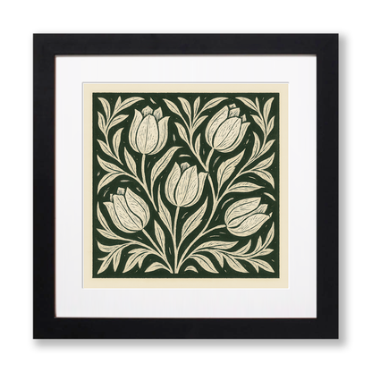 Flowers Linoprint-Style Art (c7)