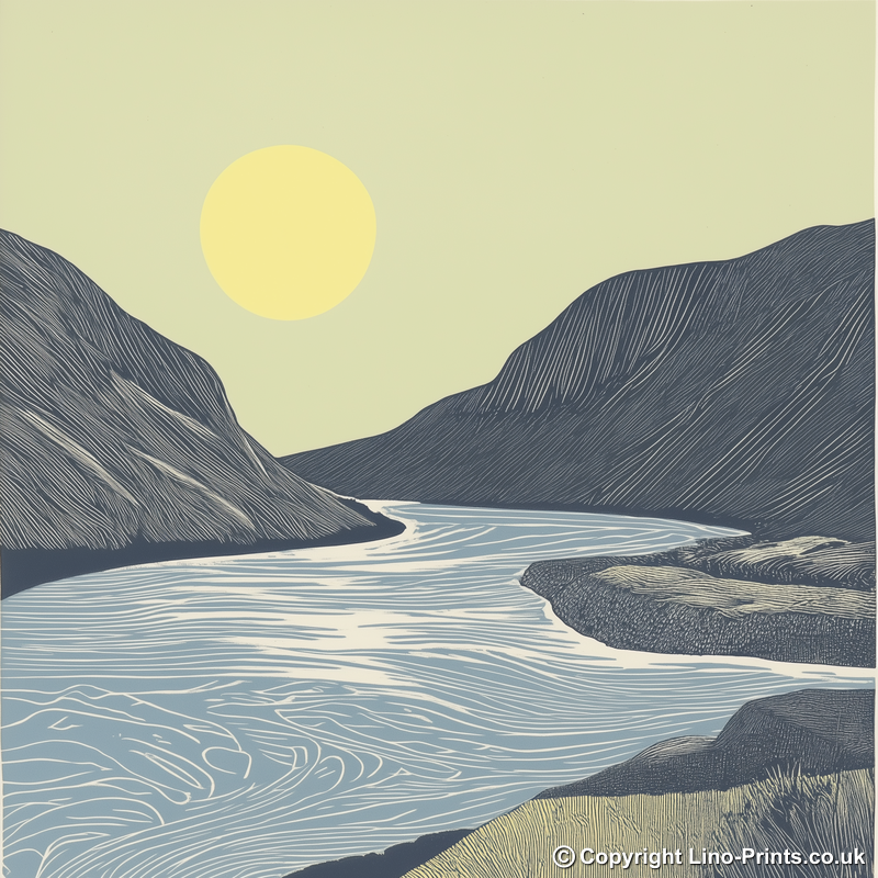 Elter Water river scene Linoprint-Style Art (2415-1)