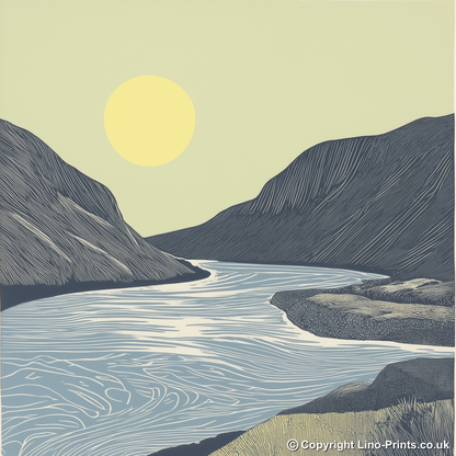 Elter Water river scene Linoprint-Style Art (2415-1)