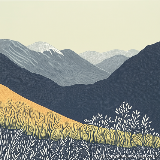Helvellyn in the Lake District Linoprint-Style Art (2447-1)