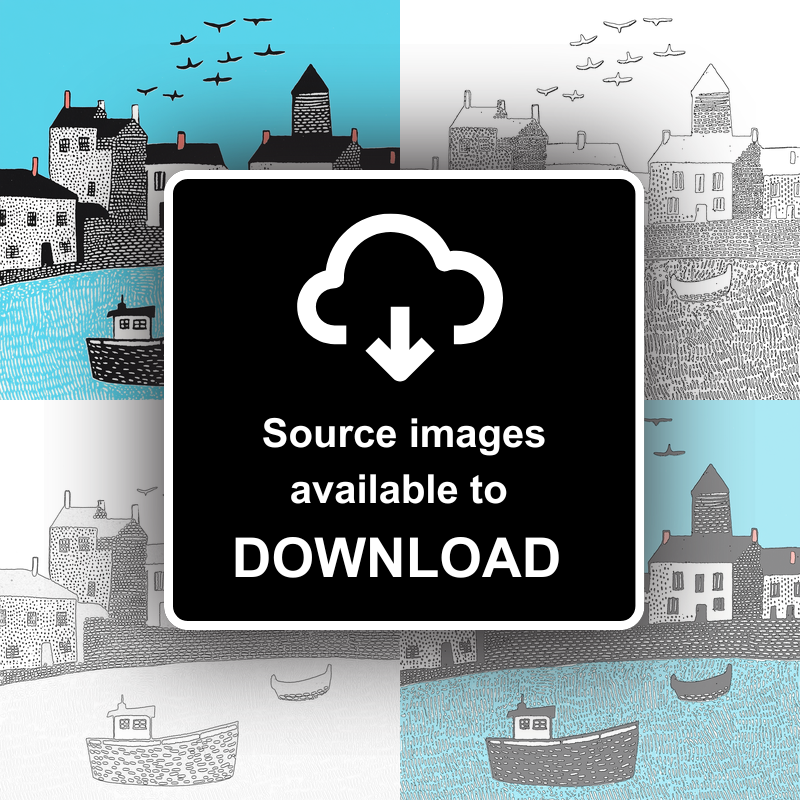 Anstruther Harbour, Fife Linoprint-Style Art (784-1)