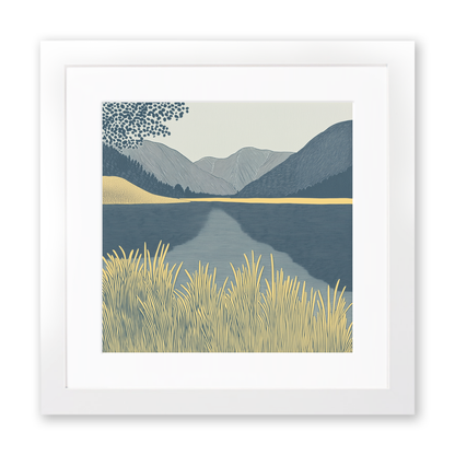 Calm morning on Buttermere Linoprint-Style Art (2379-1)