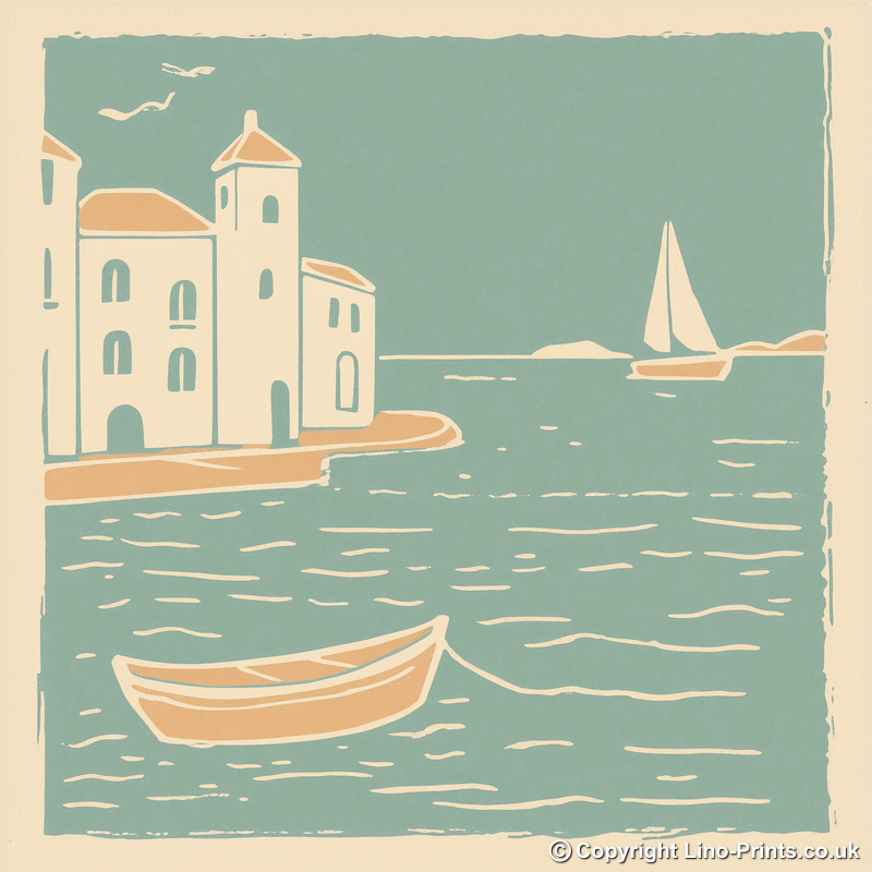 Mevagissey Harbour Linoprint-Style Art (489-1)