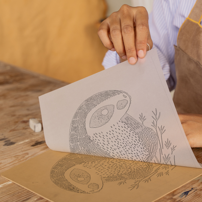 Cute Sloth Linoprint-Style Art (242-1)