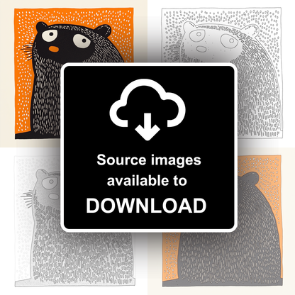 Cute Guinea Pig   Linoprint-Style Art (221-1)
