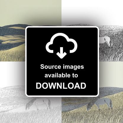 Fell pony silhouette grazing Linoprint-Style Art (2425-1)