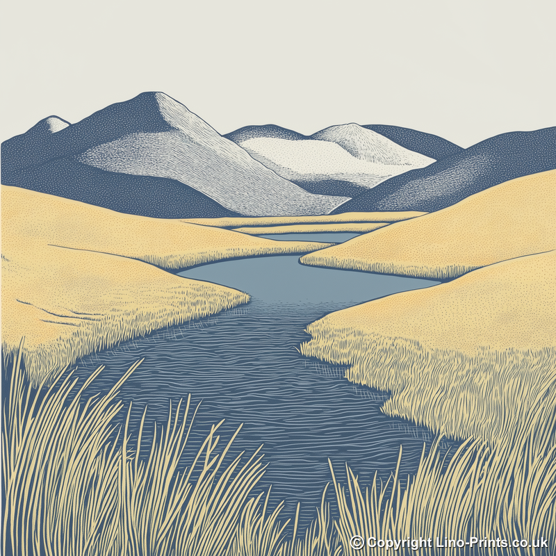 Devoke Water remote tarn Linoprint-Style Art (2406-3)