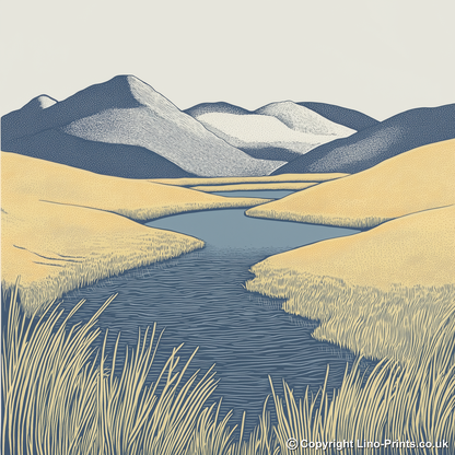 Devoke Water remote tarn Linoprint-Style Art (2406-3)