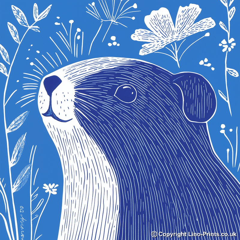 Cute Guinea Pig   Linoprint-Style Art (915-1)