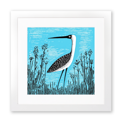 Heron in marshland Linoprint-Style Art (718-1)