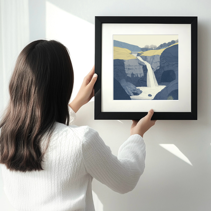 Scale Force waterfall drop Linoprint-Style Art (2535-1)