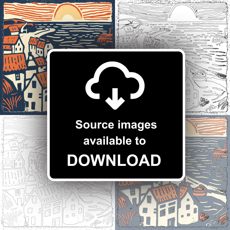 Staithes, North Yorkshire Linoprint-Style Art (157-1)
