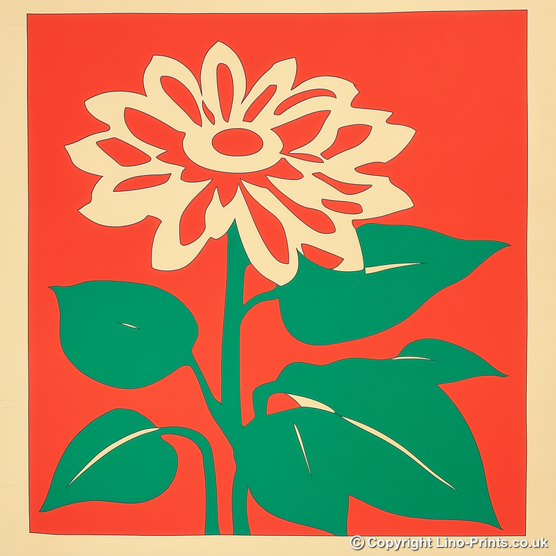 Tithonia (Mexican Sunflower) Linoprint-Style Art (1683-1)