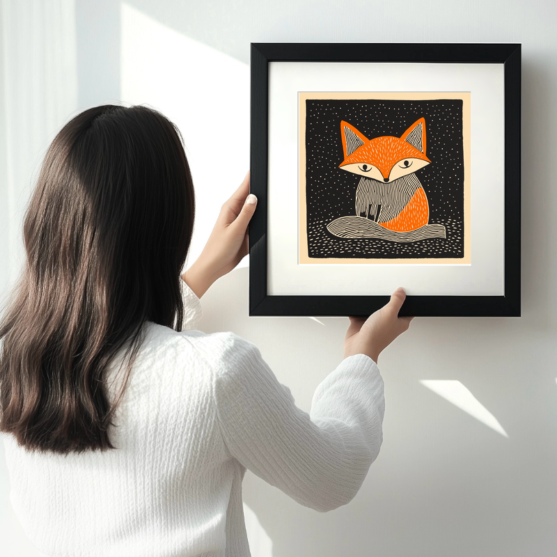 Cute Fox Cub Linoprint-Style Art (219-1)