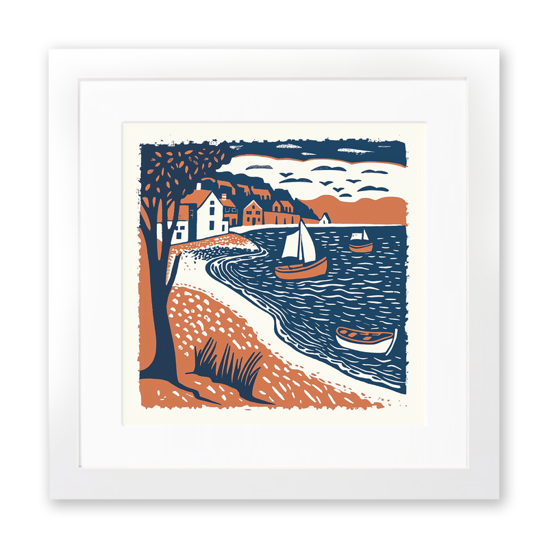 Aldeburgh Beach, Suffolk Linoprint-Style Art (120-2)