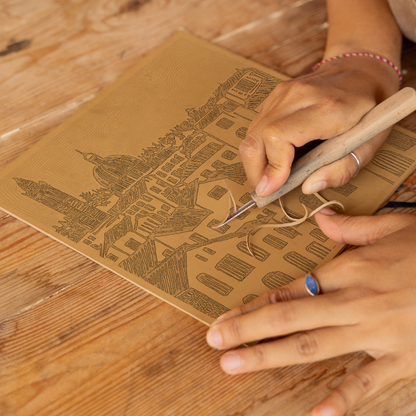 Florence Duomo and rooftops Linoprint-Style Art (558-1)