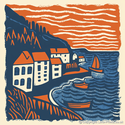 Robin Hood’s Bay, North Yorkshire Linoprint-Style Art (150-2)