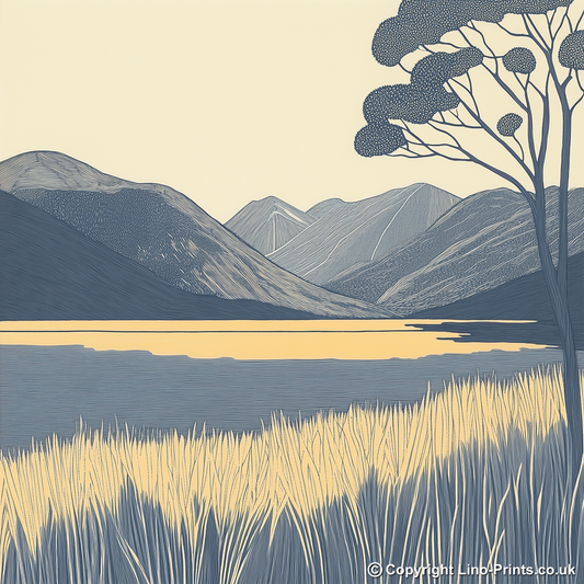 Calm morning on Buttermere Linoprint-Style Art (2379-3)