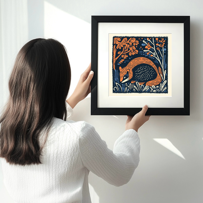 Cute Skunk Kit Linoprint-Style Art (79-1)