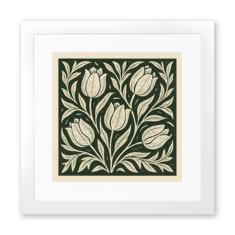 Flowers Linoprint-Style Art (c7)
