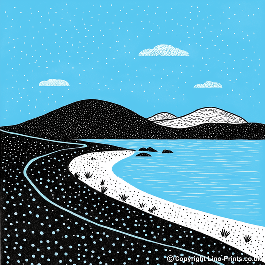 Luskentyre Beach, Isle of Harris Linoprint-Style Art (802-1)