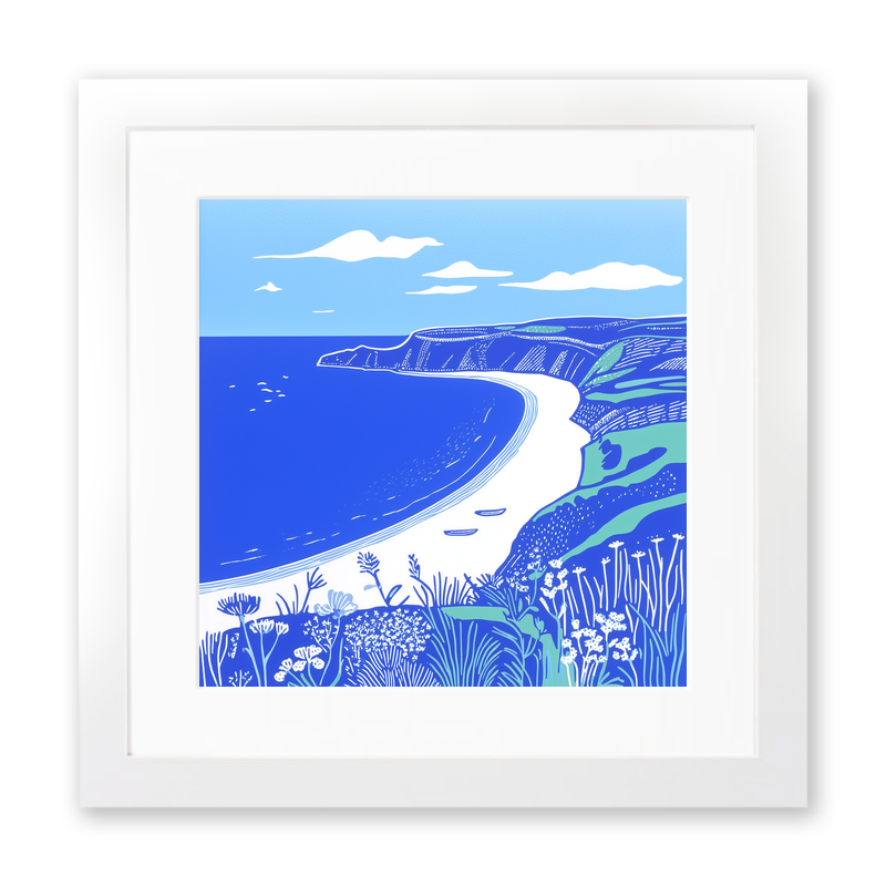Rhossili Bay, Gower Peninsula Linoprint-Style Art (1103-1)