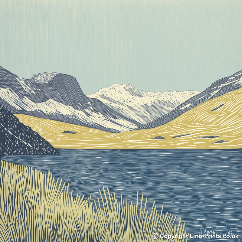 Stickle Tarn below Pavey Ark Linoprint-Style Art (2562-2)