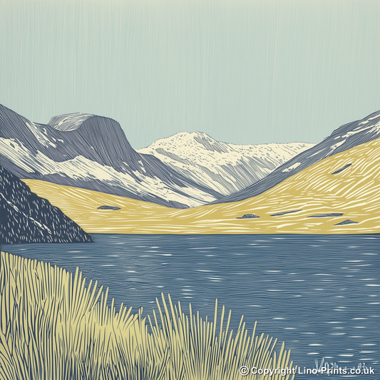Stickle Tarn below Pavey Ark Linoprint-Style Art (2562-2)