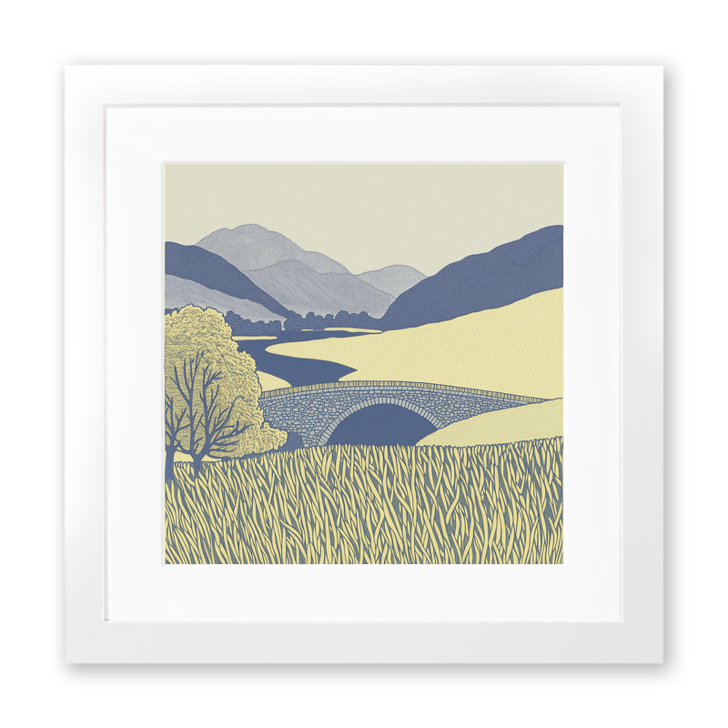 Ashness Bridge in the Lake District Linoprint-Style Art (2358-1)