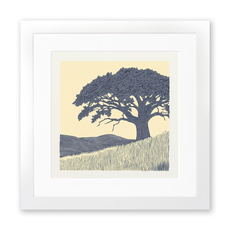 Sturdy oak tree silhouette Linoprint-Style Art (2568-1)