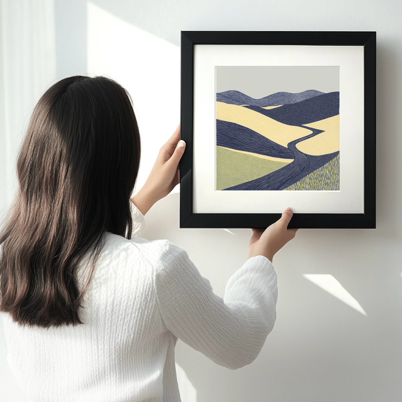 Interlocking hills shapes Linoprint-Style Art (2459-3)