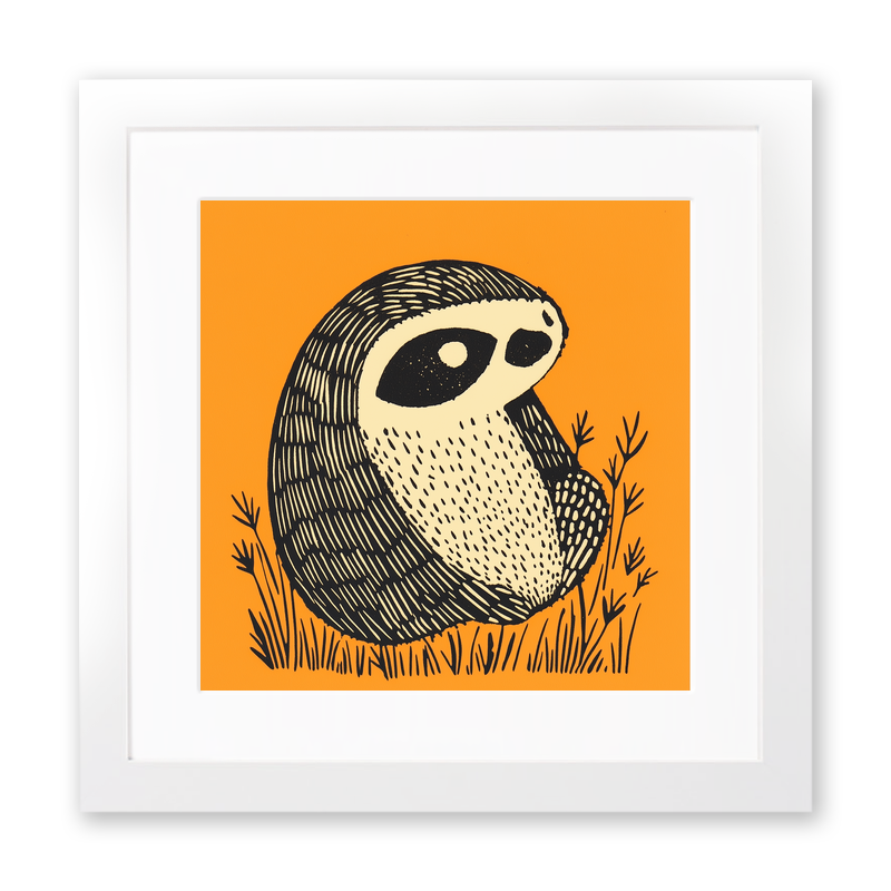 Cute Sloth Linoprint-Style Art (242-1)
