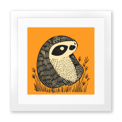 Cute Sloth Linoprint-Style Art (242-1)