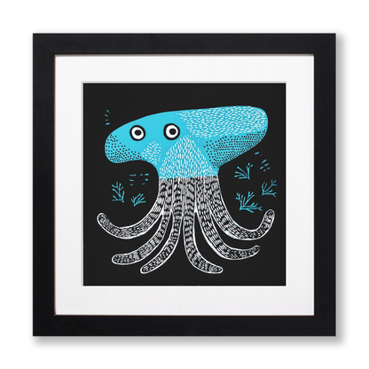 Squid Linoprint-Style Art (777-1)