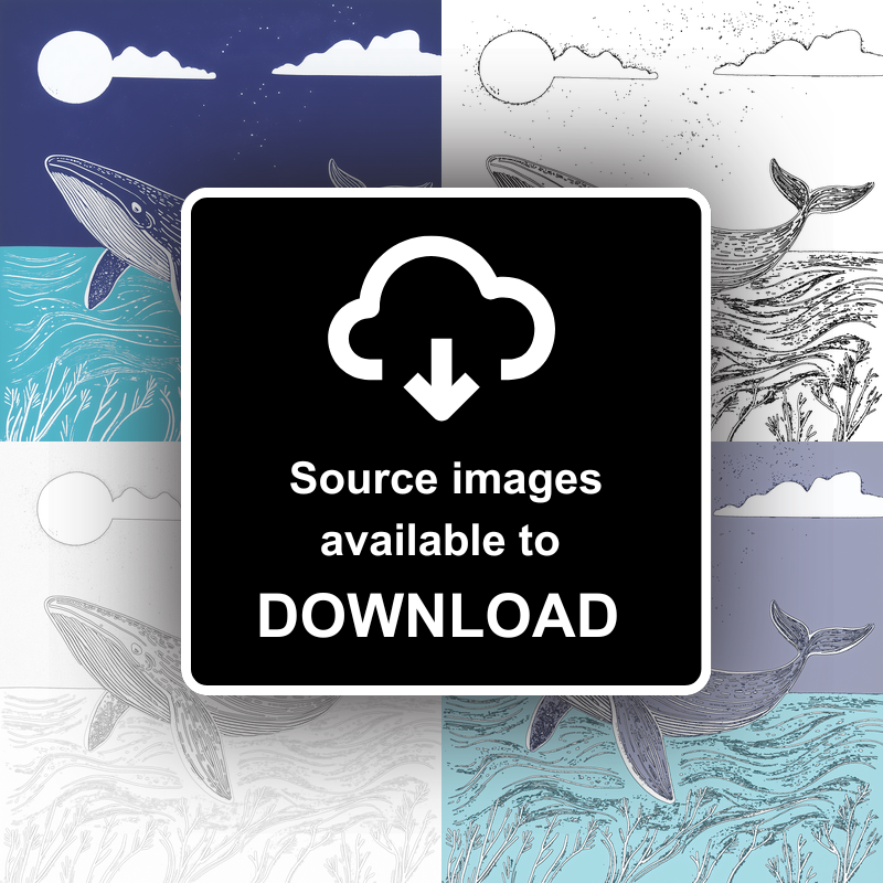 Whale Linoprint-Style Art (1072-2)