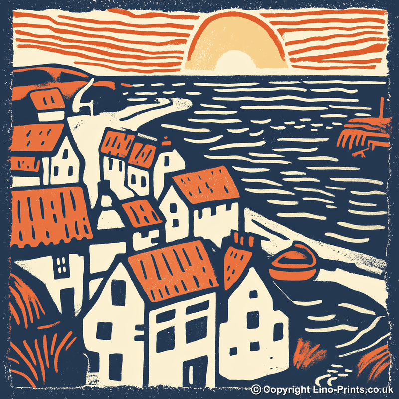 Staithes, North Yorkshire Linoprint-Style Art (157-1)