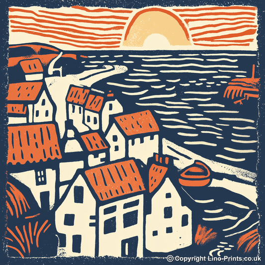 Staithes, North Yorkshire Linoprint-Style Art (157-1)