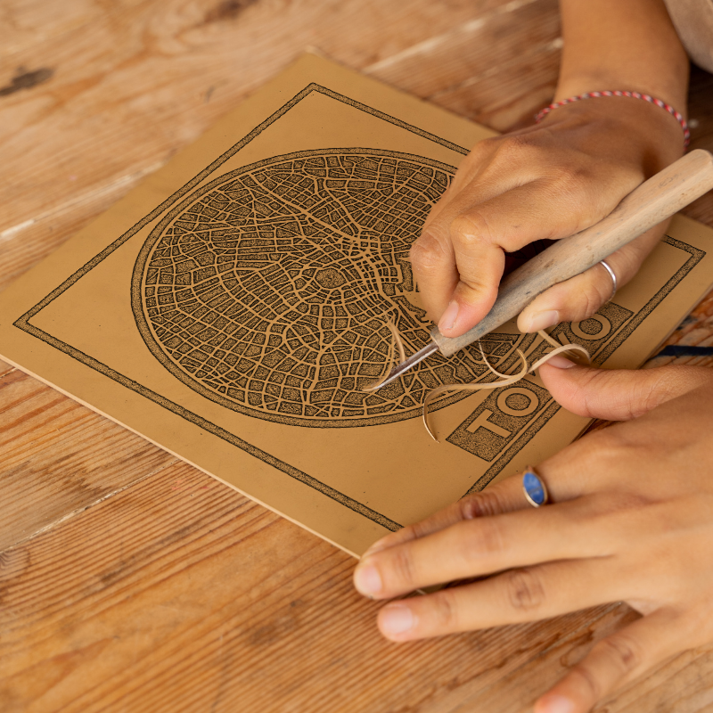 Maps Linoprint-Style Art (c29)