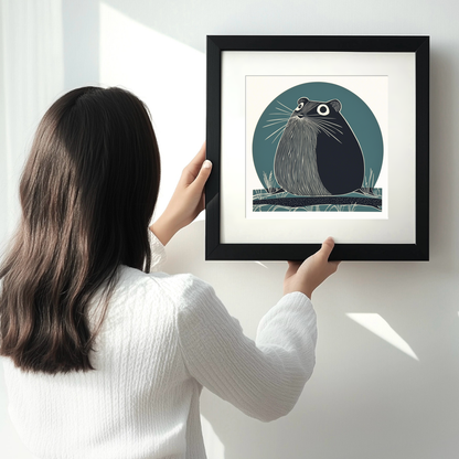 Cute Hamster Linoprint-Style Art (1207-1)
