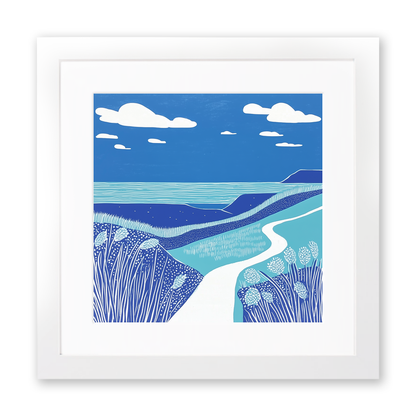 Brancaster dunes and sky Linoprint-Style Art (1763-1)
