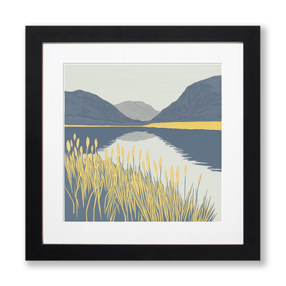 Calm morning on Buttermere Linoprint-Style Art (2379-2)