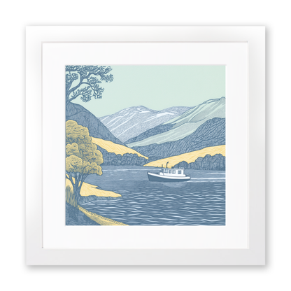 Ullswater steamer boat Linoprint-Style Art (2585-2)