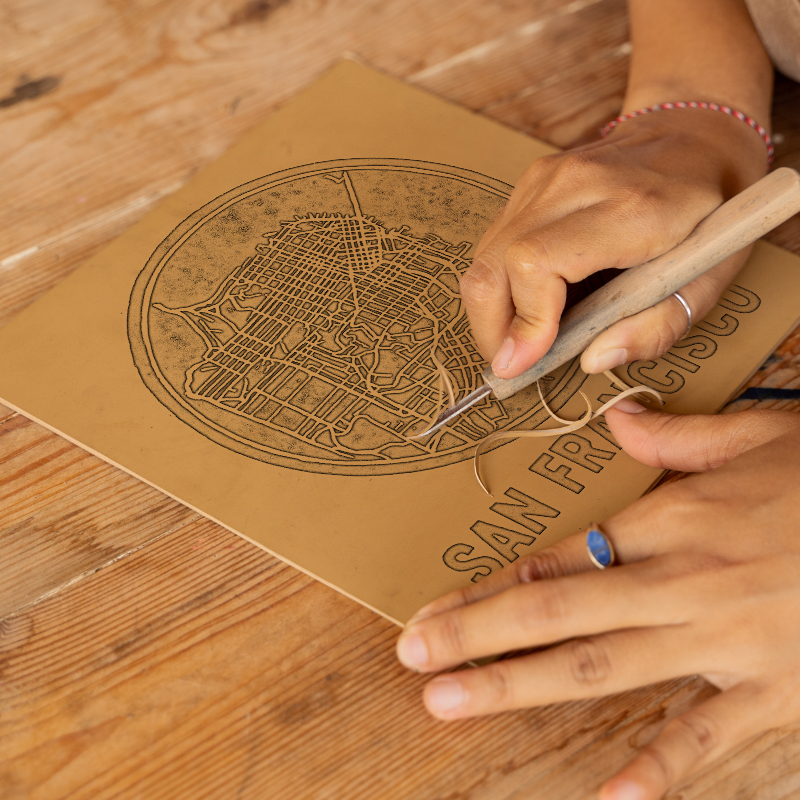 Maps Linoprint-Style Art (c28)