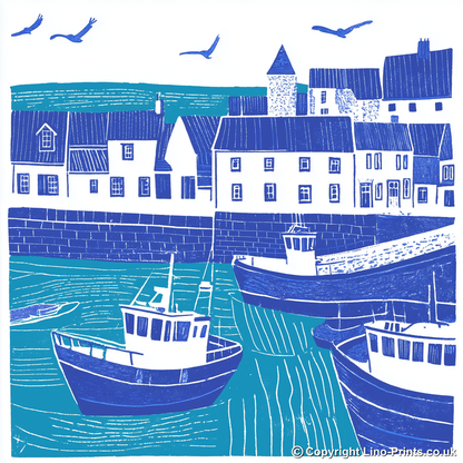 Ilfracombe Harbour, Devon Linoprint-Style Art (1091-2)