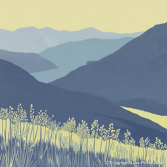 Friar's Crag viewpoint in the Lake District Linoprint-Style Art (2430-3)