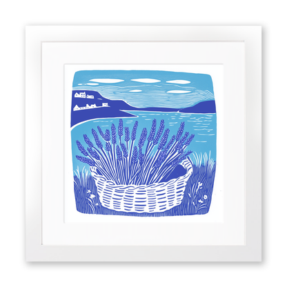 Basket of sea lavender Linoprint-Style Art (1758-1)
