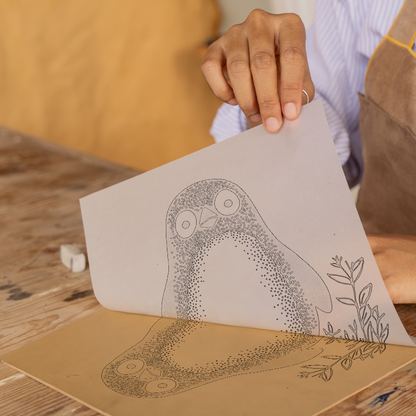 Cute Penguin Chick Linoprint-Style Art (233-1)